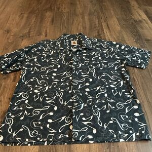 Max Boxxer USA Music Note Button Up Shirt XL Retro Novelty Short Sleeve